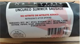 Na*Kyrsie Meats Summer Sausage packaged with label