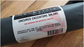 Na*Kyrsie Meats Cacciatore Salami packaged with label